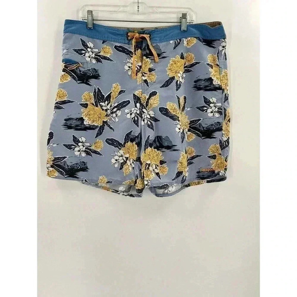 Patagonia Board Shorts Floral Blue Yellow Mens 38 Hawaiian Trunks 40" X 8.5" EU - Picture 1 of 11